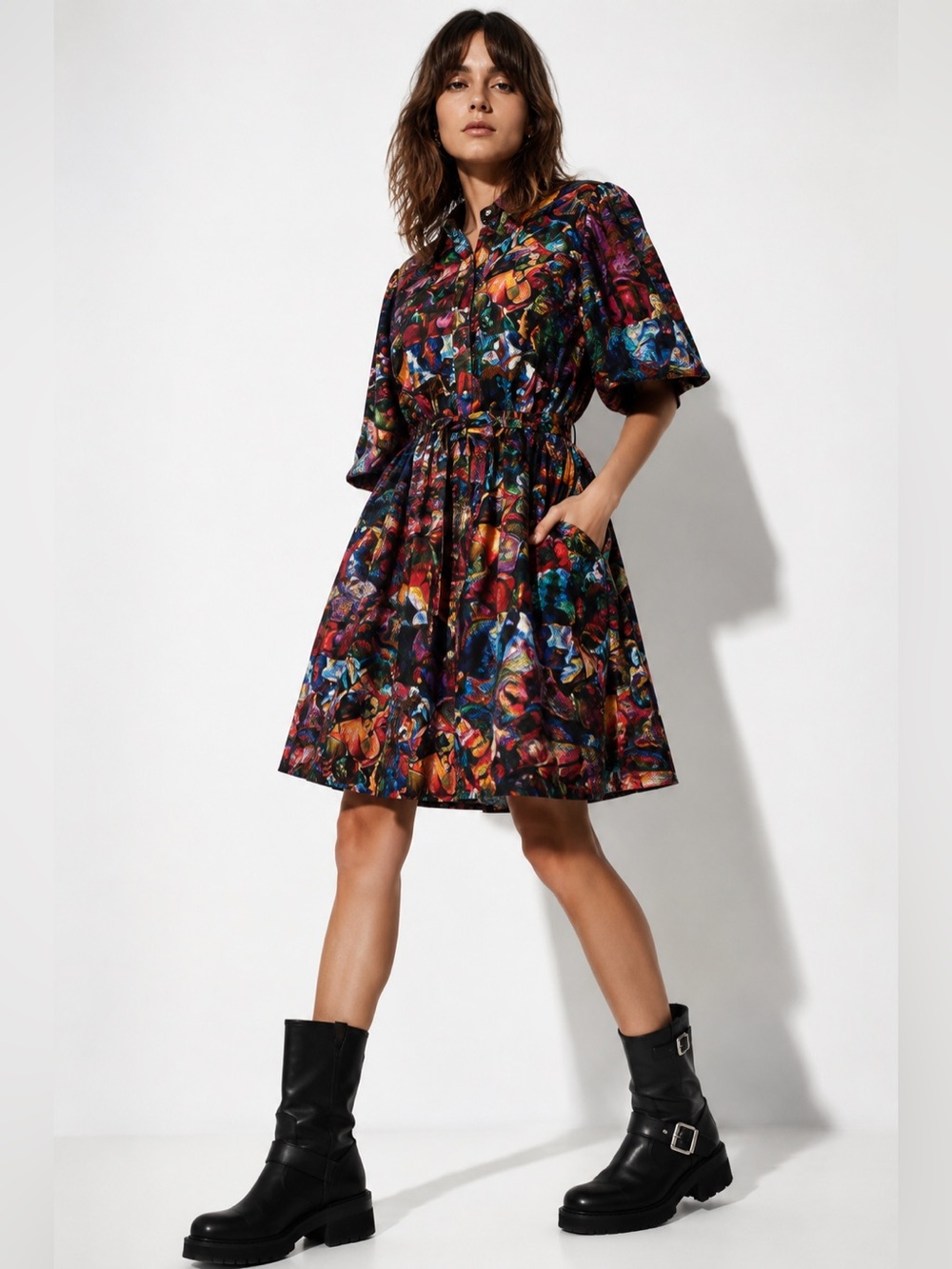 Medicine Witkacy Print Shirt Dress S Oversize Art Whimsical Indie